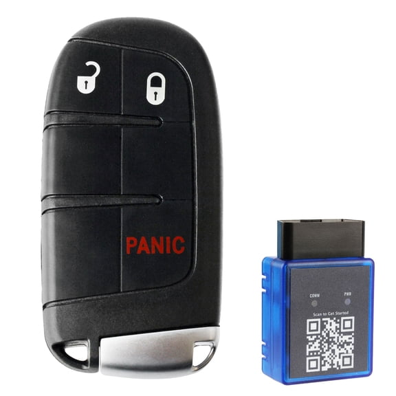 Key Fob Remote 3-Button Replacement for 2015-2021 Dodge Challenger Charger Chrysler 200 300 Fiat 500X (M3N-40821302) with a Single Use OBD DIY Self Programmer Key Fob Remote Programming Tool
