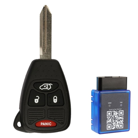 Key Fob Remote 4-Button Replacement for 2004-2016 Chrysler Dodge Jeep (KOBDT04A, OHT692427AA) with a Single Use OBD DIY Self Programmer Key Fob Remote Programming Tool