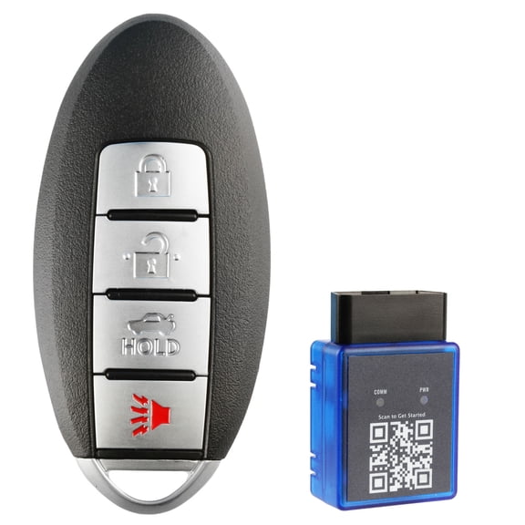 Key Fob Remote 4-Button Replacement for 2007-2015 Nissan Infiniti (KR55WK48903, KR55WK49622) with a Single Use OBD DIY Self Programmer Key Fob Remote Programming Tool