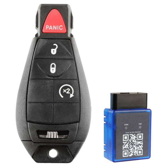 Key Fob Remote 4-Button Replacement for 2008-2017 Chrysler Dodge Ram (M3N5WY783X, IYZ-C01C) with a Single Use OBD DIY Self Programmer Key Fob Remote Programming Tool