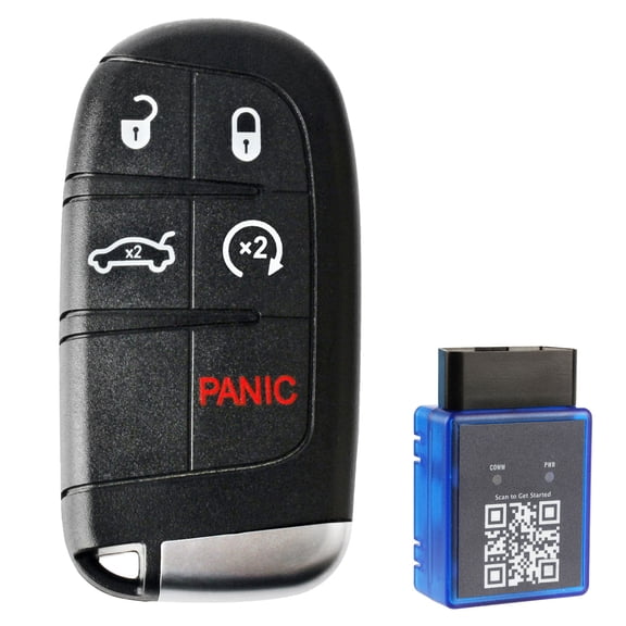 Key Fob Remote 5-Button Replacement for 2011-2023 Dodge Charger Dart Challenger Journey Chrysler 300 (M3N40821302) with a Single Use OBD DIY Self Programmer Key Fob Remote Programming Tool