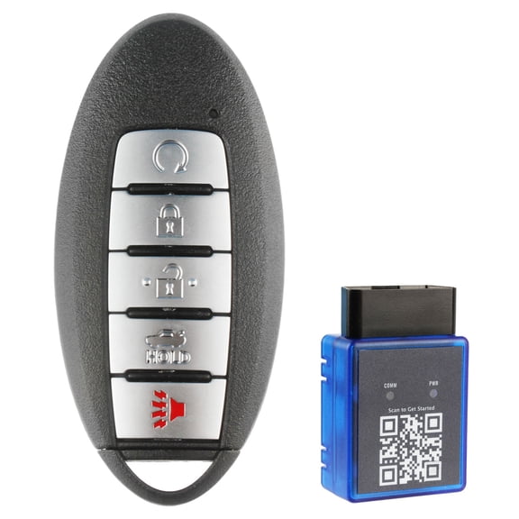 Key Fob Remote 5-Button Replacement for 2013-2016 Nissan Murano Pathfinder Altima Maxima (KR5S180144014) with a Single Use OBD DIY Self Programmer Key Fob Remote Programming Tool