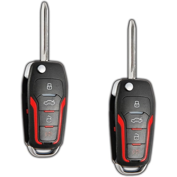 Key Fob Replacement for 2000 2001 2002 2003 2004 2005 2006 2007 2008 2009 2010 2011 2012 2013 2014 2015 2016 2017 2018 2019 Ford Lincoln Mercury Remote, 4-Button Flip - 2 Pack