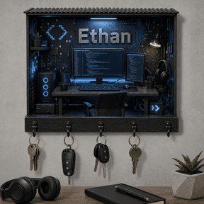 Key Hanger Personalized Programmer Desk Wooden Key Rack for Coders