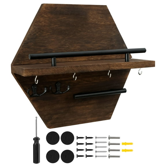 Key Hanger Rack Wall Mounted Key and Mail Holder Decorative Entryway Key Organizer Shelf with Hooks Wooden Key Holder Rack Farmhouse Key Holder for Key Sunglasses Mail