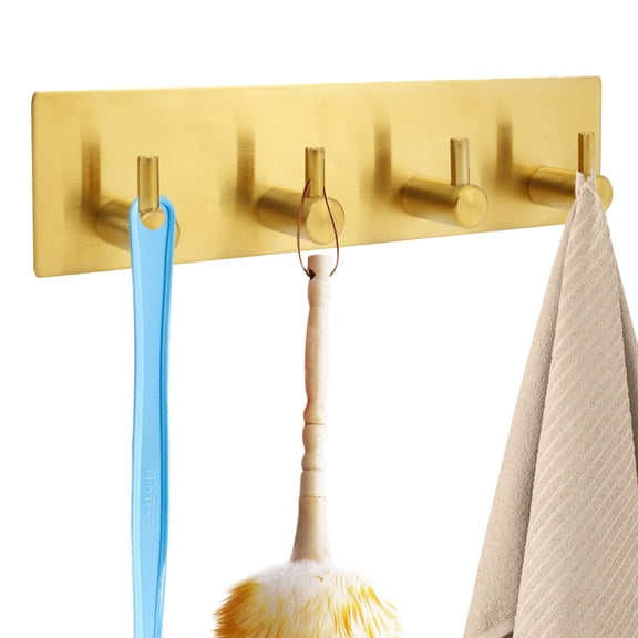 Key Holder with 4 Hooks Stainless Steel Key Hanger Self Adhesive Wall Key Hook No Drill Key Organizer Hanger Multifunctional Key Rack Practical Key Rail for Entryway Hallway Doorway