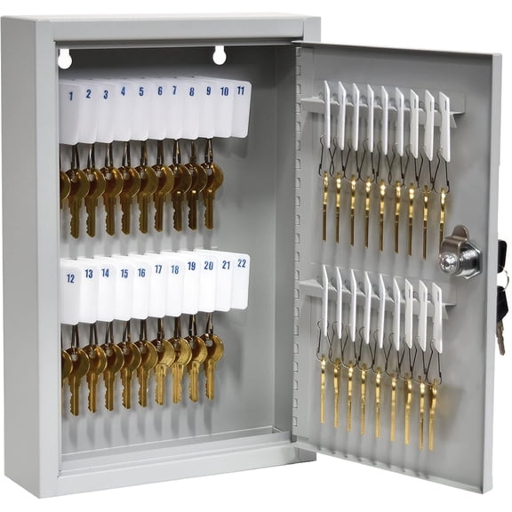 Key Holder Cabinet - 40-Key Cabinet - 40 Easy-to-Write-On Key Tags - Piano Hinged Door - Standard Keyed Lock - Steel Construction - Key Lock Box