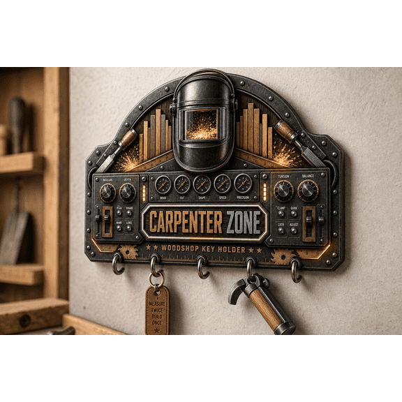 Key Holder Carpenter Zone Wall Hanging Entryway Organizer for Woodworker Workshop Gift