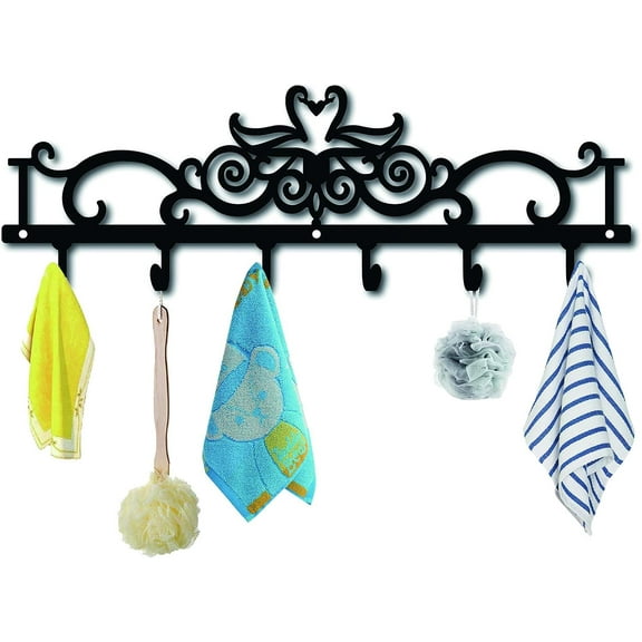 Key Holder Decorative Mandarin Duck Keys Holder Wall Art Mounted Metal Key Hooks Towel Racks with 6 Hooks Flower Design Iron Key Hanger