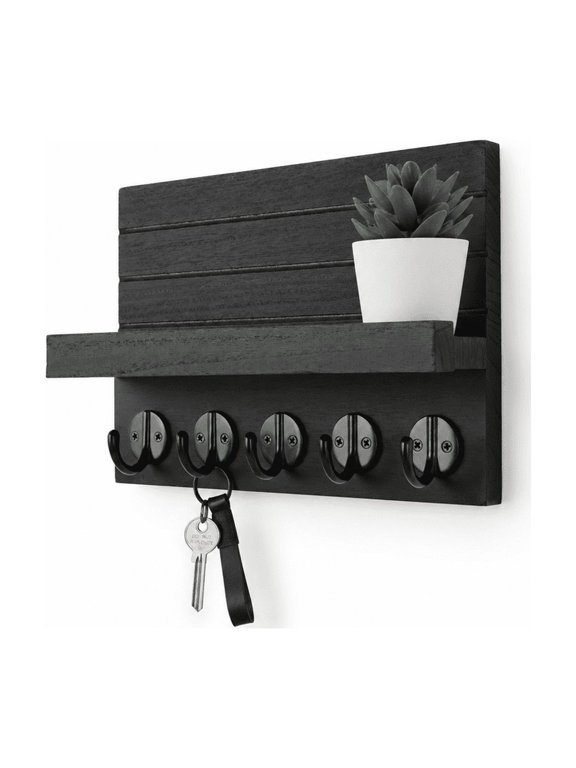 Key Holder For Wall Decorative And Mail With Shhas Large Hooks Bags Coats Umbrella - Paulownia Wood Hanger Mounting Hardware (9.8