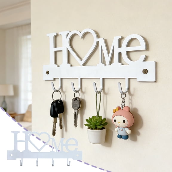 Key Holder Hooks Organizer,Hanger Rack Wall Mounted Sweet Home Metal Decor,Stylish and Practical for Entryway Front Door Kitchen Hallway Garage Mudroom Office 6.89x3.23in