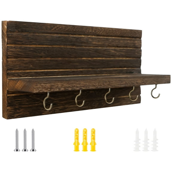 Key Holder Rack for Wall Decorative Entryway Key Shelf with 5 Hooks Wood Key Hanger Wall Mounted Key Holder Multifunctional Key Organizer Shelf Hanging Key Rack for Entrance
