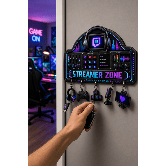 Key Holder Streamer Zone Gaming Key Rack Wall Mount for Streamers
