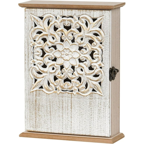 Key Holder for Wall Decorative Key Box Key Cabinet, Wooden Key Hooks Wall Mounted Key Hangers Rustic Key Rack with 6 Key Hooks for Home Office Entryway, Christmas Housewarming Gift