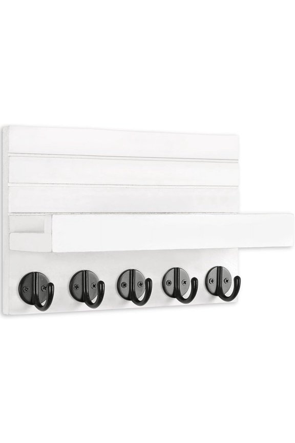 Key Holder for Wall, Decorative Key and Mail Holder with Shelf Has Large Hooks for Bags, Coats, Umbrella – Paulownia Wood Key Hanger with Mounting Hardware (9.8”W x 6.7”H x 4.2”D)