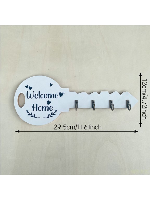 Key Holder for Wall, Decorative Key and Mail Holder with Shelf Has Large Key Hooks for Bags, Coats – Paulownia Wood Key Hanger with Mounting Hardware (11.61”W x 4.7”H) (Black)