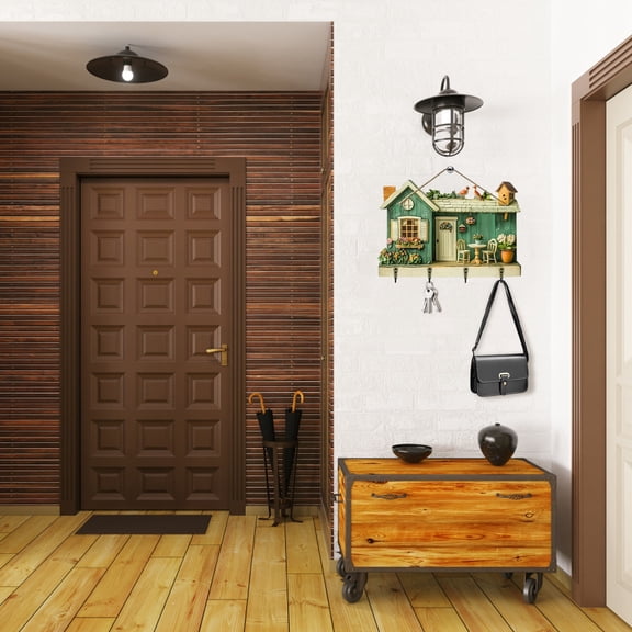 Key Holder for Wall Decorative, Wooden Cottage Style Entryway Hanger with Hooks, 1 Count, 11.8 Inch, Rustic Home Decor for Living Room, Jacket, Hat, Keys Organizer, Apartment Essential