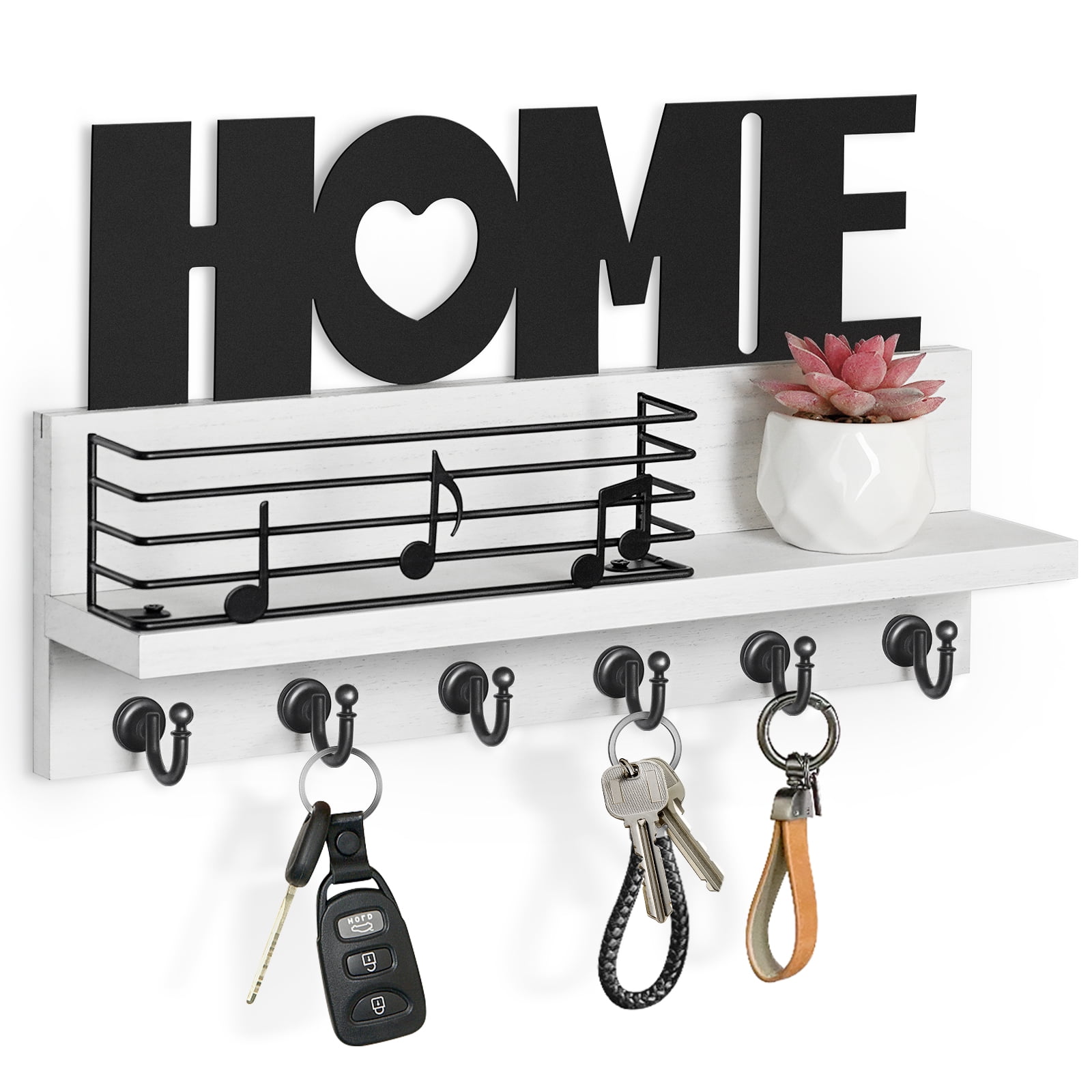 Hines Wall Mail Organizer with Key Hooks Dotted Line Finish: Black
