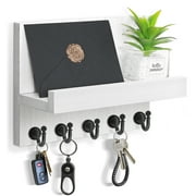 Key Holder for Wall, Dinosam Mail Organizer Wall Mount with 5 Key Hook and Mail Holder, Designer Key Rack Suitable for Entryway, Hallway, Bedroom, Living Room and Office,White