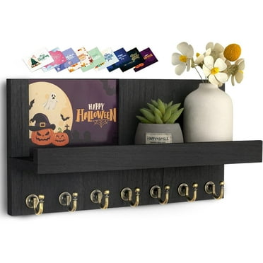 Key Holder for Wall, Dinosam Mail Organizer Wall Mount with 7 Sturdy Key Hooks and Mail Holder Shelf, Key Organizer Key Rack Entryway Wall Decor, Black