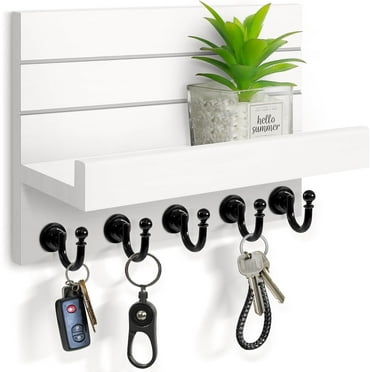 Key Holder for Wall, Domaci Mail Organizer Wall Mount with 5 Key Hooks and Mail Holder, Key Rack Suitable for Entryway, Hallway, Bedroom, Living Room and Office, White