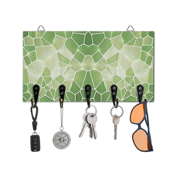 Key Holder for Wall Greenceramic Tiles Key Hooks Wood Wall Mounted Key Holder Abstract Art Puzzles Structure Key Rack Organizer with 5 Hooks for Entryway, Hallway Office Bathroom Kitchen Home Decor