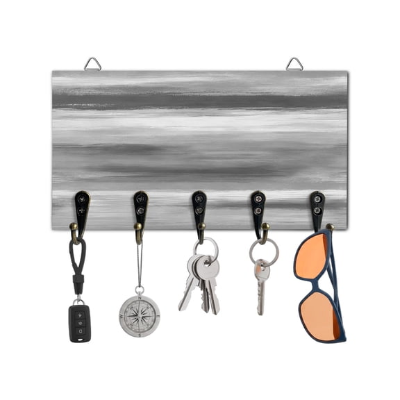 Key Holder for Wall Grey Foggy Cloud Key Hooks Wood Wall Mounted Key Holder Ombre Abstract Art Key Rack Organizer with 5 Hooks for Entryway, Hallway Office Bathroom Kitchen Home Decor
