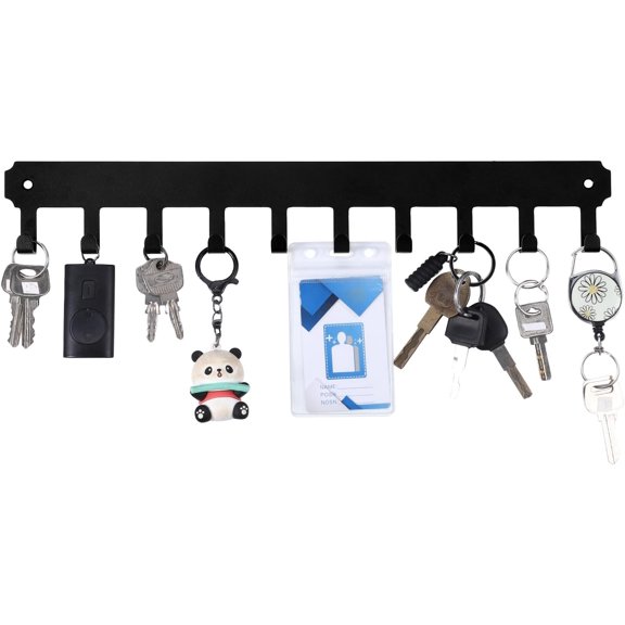 Key Holder for Wall, Key Hooks with 10 Hooks Wall Mounted Black Key Hanger Self Adhesive Key Racks Organizer for Hallway Doorway Entryway Bathroom Kitchen Living Room