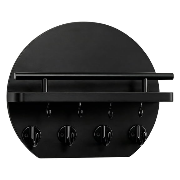 Key Holder, Wall Key Rack, Mail Organizer, Wooden Decorative Wall Mount Hanger with Shelf and Multiple Hooks, Integrated Storage Rack for Home Entry Key Mail Daily Arrangement,Black