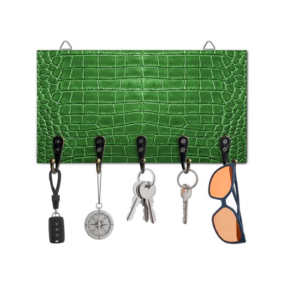 Key Holder for Wall Leather Texture Key Hooks Wood Wall Mounted Key Holder Luxury Green Key Rack Organizer with 5 Hooks for Entryway, Hallway Office Bathroom Kitchen Home Decor
