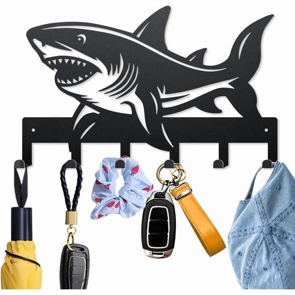 Key Holder Wall Mount 15.79.8inch Sea Ocean Creature Metal Key Hook Coat Hanger with 6 Hooks Summer Fish Wall Decorative Key Rack for Entryway Hallway Kitchen Office Black DIY