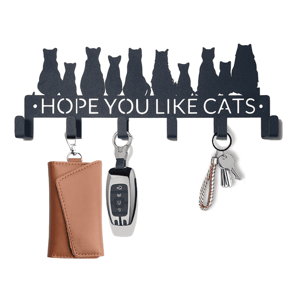 Msimplism.D Key Holder Wall Mount with 6 Hooks, a Bunch of Cats Black Iron Key Rack Organizer - Rustproof, Waterproof - Easy Installation, Gift for New Homeowners - 9.8inch/25cm