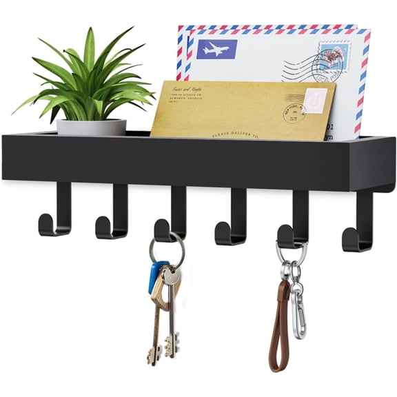 Key Holder Wall Mount Adhesive Magnetic, Hanging Key Hooks with Mail Organizer for Wallet House Accessories, Black