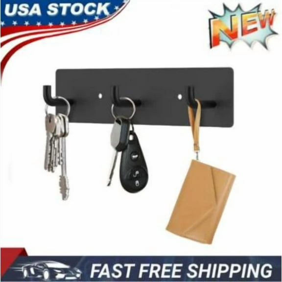 Key Holder Wall Mount Black Metal Key Hanger Self Adhesive Key Rail With 3 Key