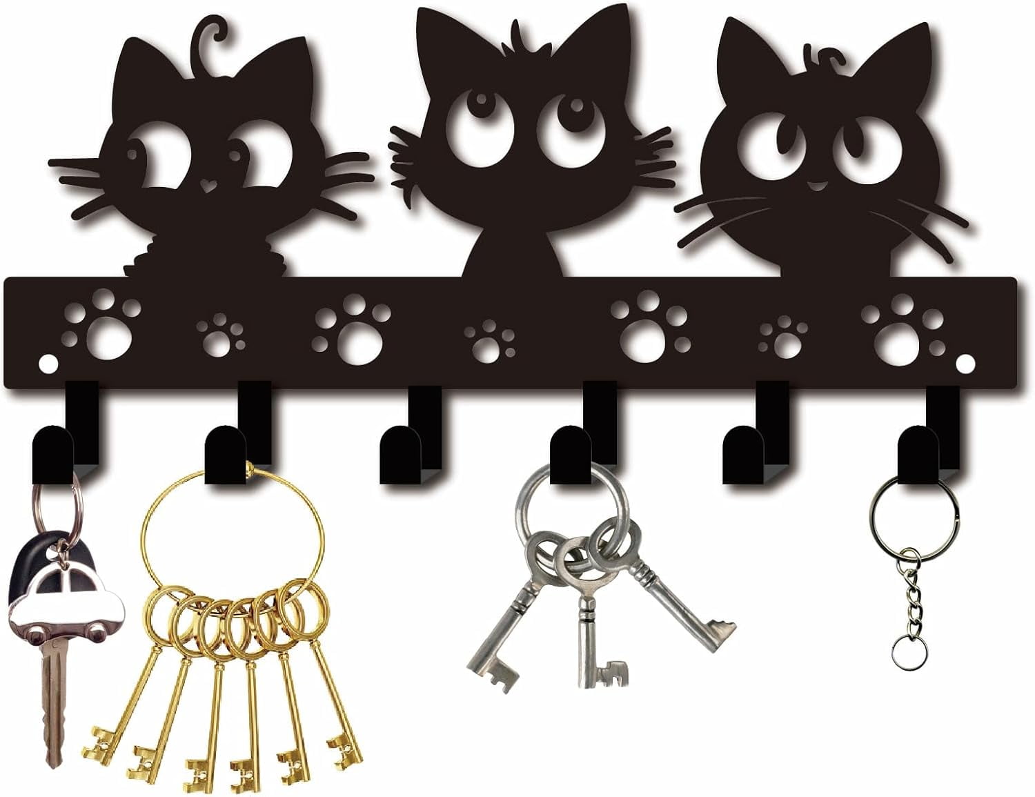 Key Holder Wall Mount Cat Key Hangers Pet Paw Black Metal Decorative ...