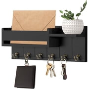 Key Holder Wall Mount, OGEDNAC Wooden Key Rack and Mail Organizer with 6 Hooks, Shelf for Living Room Decor, Rustic Farmhouse Home Entryway