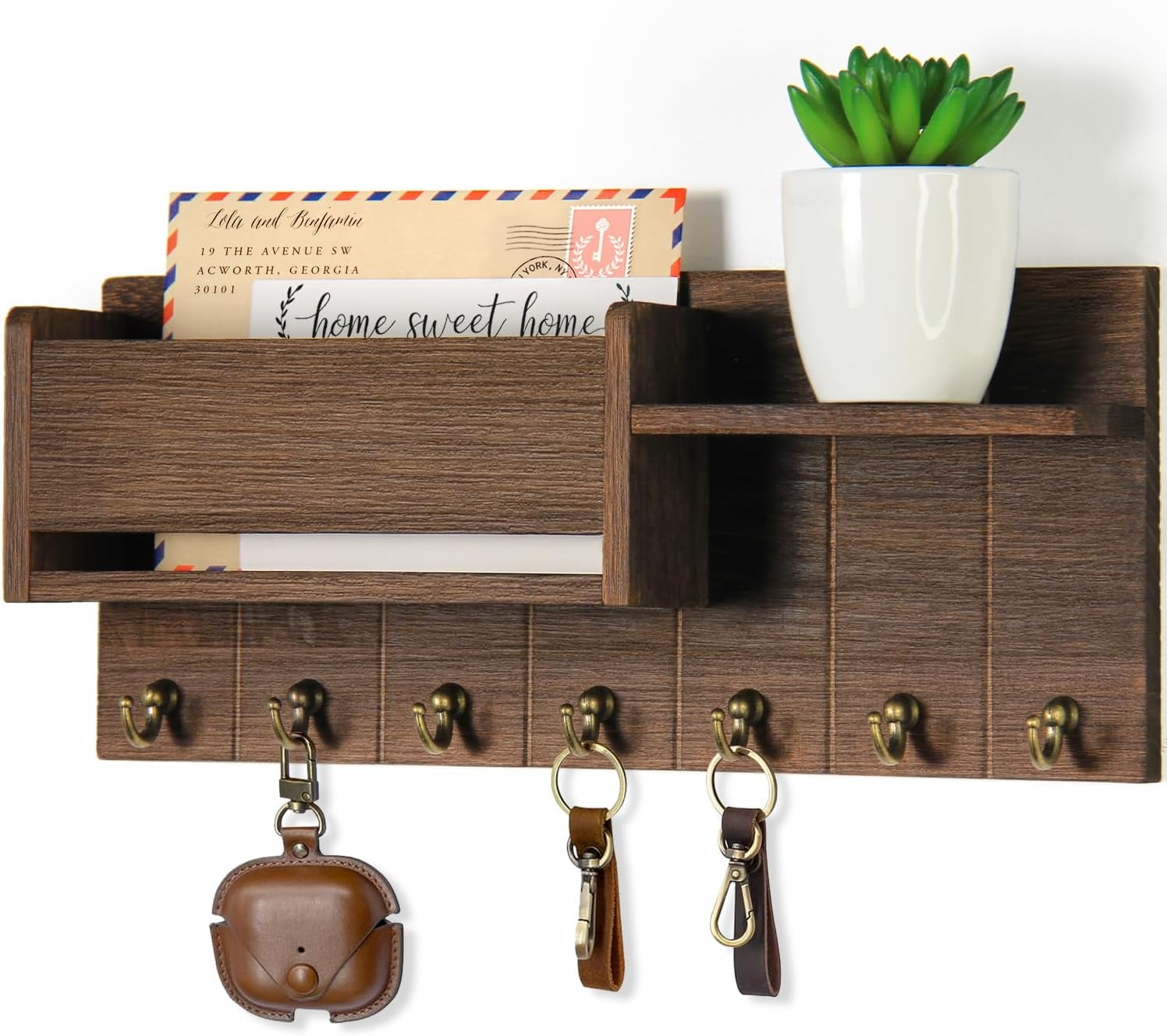 Key Holder Wall Mount - Decorative Key Rack and Mail Organizer with 7 ...