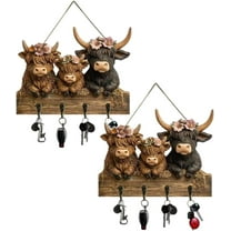Key Holder Wall Mount, Personalized Bullhead Animal Wooden Towel Key Hooks, Wall Coat Hanger Hooks with 4 Hooks, Decorative Coat Rack for Entryway Hallway Bathroom ((2PC)