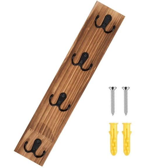 Key Holder Wall Mount, Solid Wood Organizer Shelf, Four Double Hooks, Vertical Entryway Storage for Keys, Mail, Leashes, Rustic Farmhouse Style Home Decor