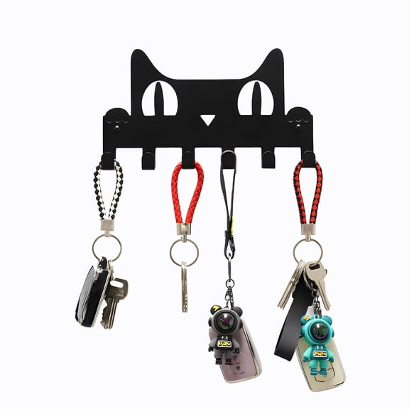 Key Holder Wall Mounted with Screws and Anchors, Black Multifunctional Key Hanger with 6 Hooks, Entryway Front Door Kitchen Hallway Garage Office(Black)