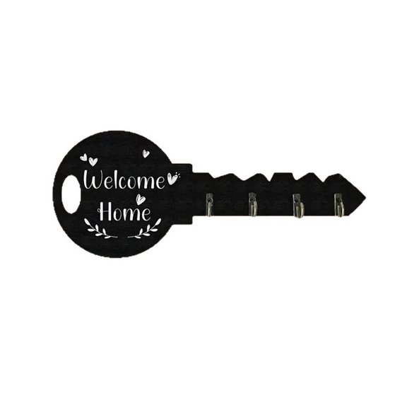 Key Holder for Wall - Natural Boxwood Decorative Farmhouse Rustic Wall Mount Key Organizer - 4 Key Hooks Vintage Key Rack for Home Office, Kitchen, Hallway, Entryway, 11.6x4.7in (Black)
