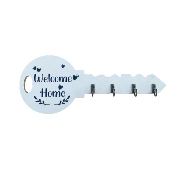 Key Holder for Wall - Natural Boxwood Decorative Farmhouse Rustic Wall Mount Key Organizer - 4 Key Hooks Vintage Key Rack for Home Office, Kitchen, Hallway, Entryway, 11.6x4.7in (White)