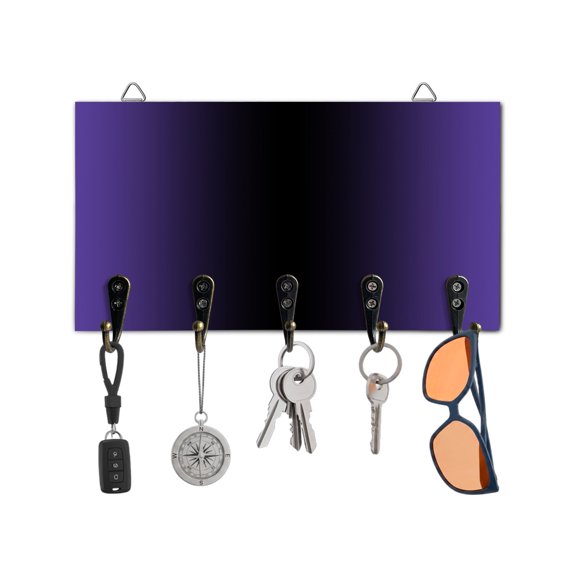 Key Holder for Wall Ombre Black Purple Key Hooks Wood Wall Mounted Key Holder Gradient Color Key Rack Organizer with 5 Hooks for Entryway, Hallway Office Bathroom Kitchen Home Decor