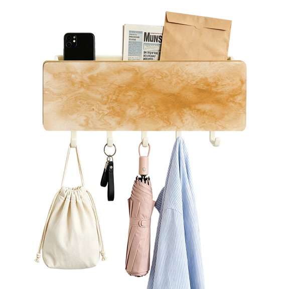 Key Holder for Wall Orange Fog Clouds Key and Mail Holder with Shelf 5 Hooks Storage Key Organizer Rack Abstract Swirls Vapor Wood Wall Key Hanger for Entryway Hallway Kitchen Office Home Decor