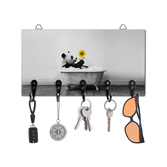 Key Holder for Wall Panda Giraffe Shower on Bathtub Key Hooks Wood Wall Mounted Key Holder Sunflower Funny Animal Key Rack Organizer with 5 Hooks for Entryway, Hallway Office Bathroom Kitchen Decor