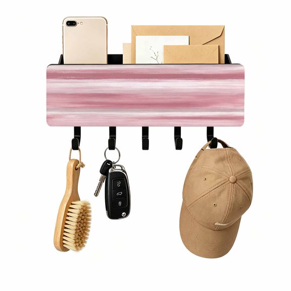 Key Holder for Wall Pink Foggy Cloud Key and Mail Holder with Shelf 5 Hooks Storage Key Organizer Rack Ombre Abstract Art Wood Wall Key Hanger for Entryway Hallway Kitchen Office Home Decor