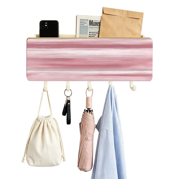 Key Holder for Wall Pink Foggy Cloud Key and Mail Holder with Shelf 5 Hooks Storage Key Organizer Rack Ombre Abstract Art Wood Wall Key Hanger for Entryway Hallway Kitchen Office Home Decor