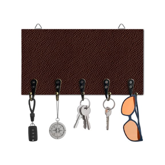 Key Holder for Wall Red Leather Texture Key Hooks Wood Wall Mounted Key Holder Solid Color Key Rack Organizer with 5 Hooks for Entryway, Hallway Office Bathroom Kitchen Home Decor