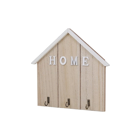 Key Holder for Wall, Rustic House-Shaped Wood Key Rack Wall Mount with 3 Hooks, Personalized Entryway Decor for Home and Apartment, Decorative Key Organizer with Home Lettering and Shelf