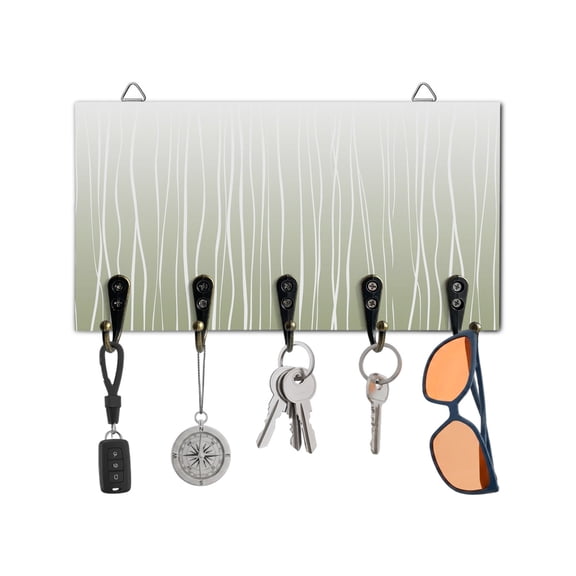 Key Holder for Wall Sage Green Lines Key Hooks Wood Wall Mounted Key Holder Abstract Art Key Rack Organizer with 5 Hooks for Entryway, Hallway Office Bathroom Kitchen Home Decor